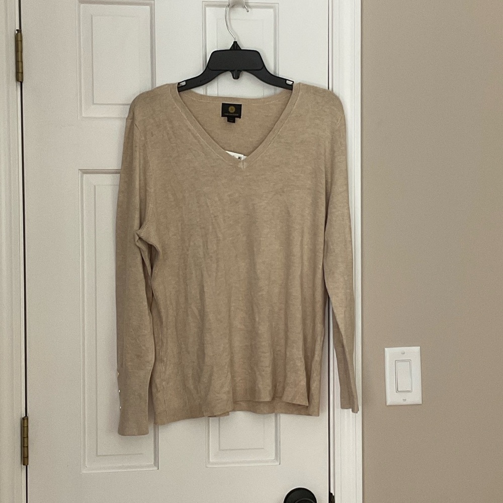 JM Collection Beige V-Neck Sweater